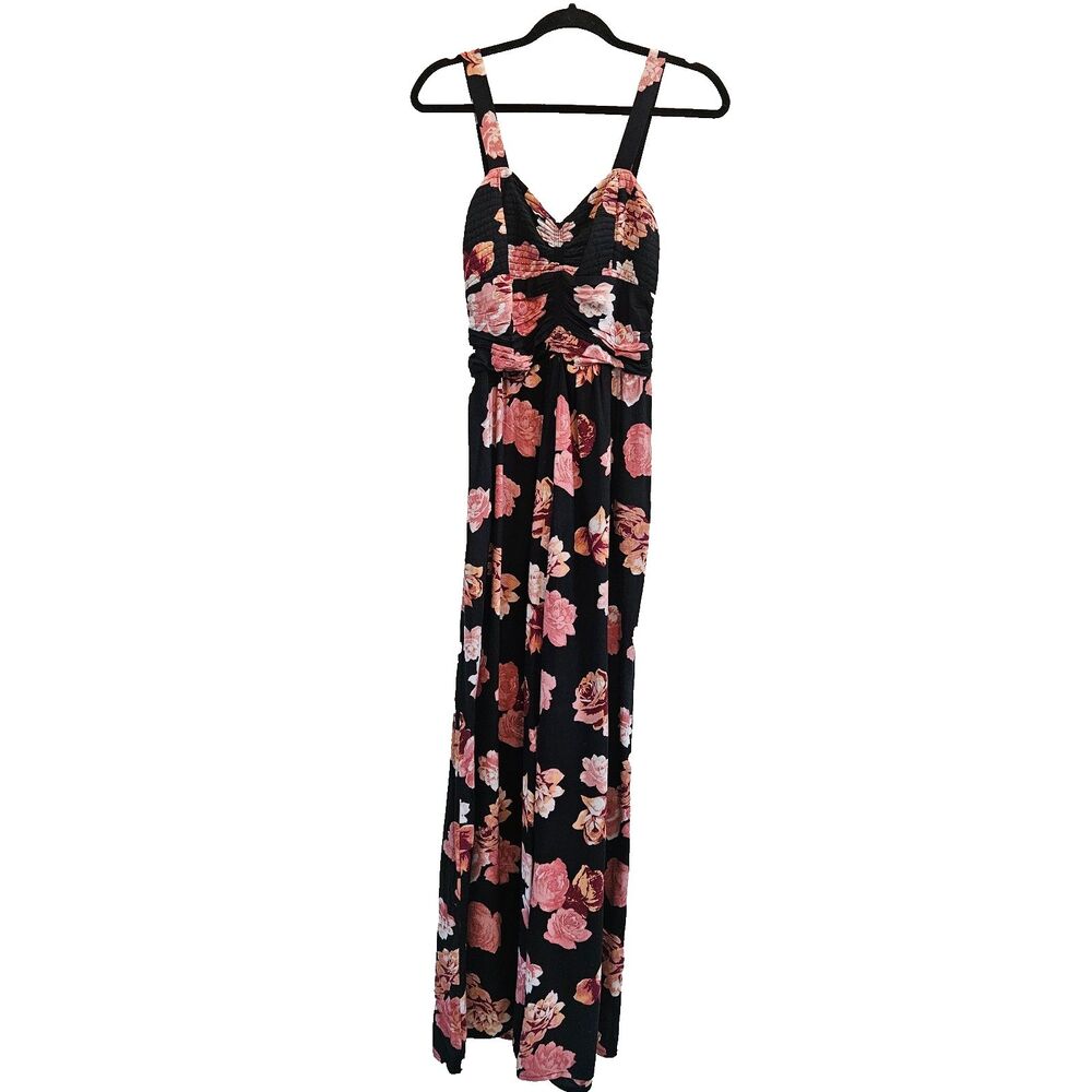 Band of Gypsies Palazzo Style Jumpsuit Sz M Floral Ruched Front Smock Back India